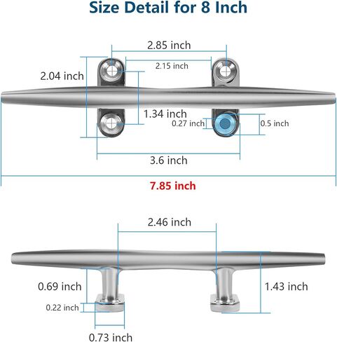 Boat Cleat 6 Inch 316 Stainless Steel, Dock Cleat 8 Inch Heavy Duty Open Base Include Screws, Boat Dock Cleats 10 Inch with Backing Plate for Boats, Kayak, Marine, Deck and Decor(2,4,6 Pack) in Saudi Arabia
