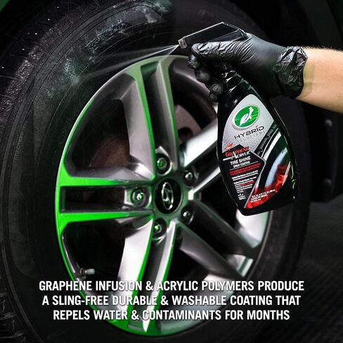 Turtle Wax 54202 Hybrid Solutions Graphene Acrylic Tire Shine Spray Coating, No Sling Tire Dressing, Long Lasting Deep Black Shine, UV Protection and Dirt Repellant, 23 oz (Pack of 2) in Saudi Arabia