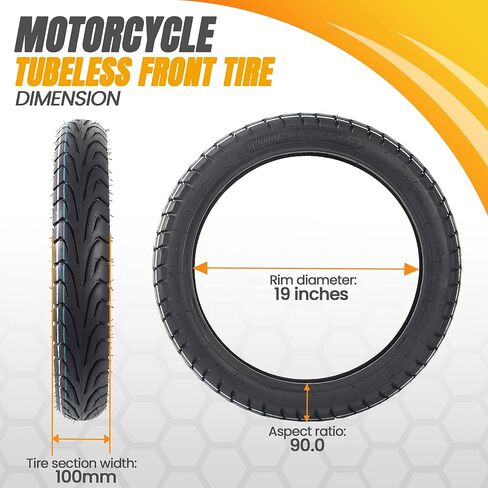 إطار دراجة نارية أمامي 100/90-19 57 ساعة بجدار أسود - إطار أمامي بديل بدون أنابيب للدراجات النارية - طبقة متحيزة لزيادة سعة الحمولة - معالجات إطارات الشوارع مع أخاديد مطر فعالة in Kuwait
