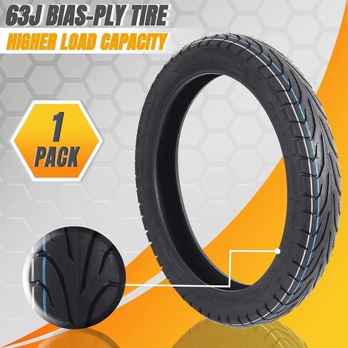 إطار دراجة نارية أمامي 100/90-19 57 ساعة بجدار أسود - إطار أمامي بديل بدون أنابيب للدراجات النارية - طبقة متحيزة لزيادة سعة الحمولة - معالجات إطارات الشوارع مع أخاديد مطر فعالة in Kuwait