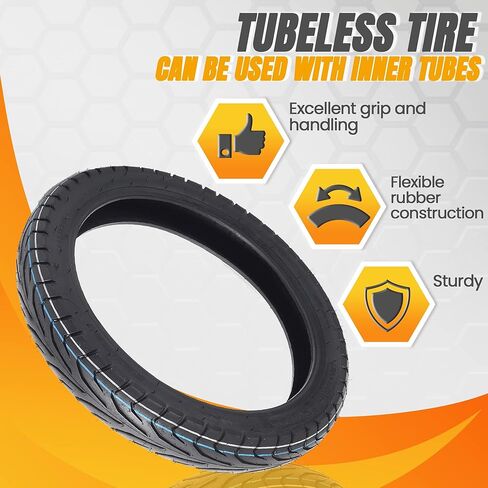 إطار دراجة نارية أمامي 100/90-19 57 ساعة بجدار أسود - إطار أمامي بديل بدون أنابيب للدراجات النارية - طبقة متحيزة لزيادة سعة الحمولة - معالجات إطارات الشوارع مع أخاديد مطر فعالة in Kuwait