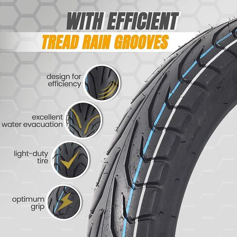إطار دراجة نارية أمامي 100/90-19 57 ساعة بجدار أسود - إطار أمامي بديل بدون أنابيب للدراجات النارية - طبقة متحيزة لزيادة سعة الحمولة - معالجات إطارات الشوارع مع أخاديد مطر فعالة in Kuwait