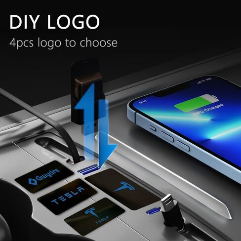 محطة إرساء محور قابل للسحب من Gwydre لعام 2021 2022 2023 طراز Tesla 3/Y، محور USB للسيارة لملحقات Tesla Model 3 Model Y، شاحن سيارة سريع (2 نوع C) in Kuwait