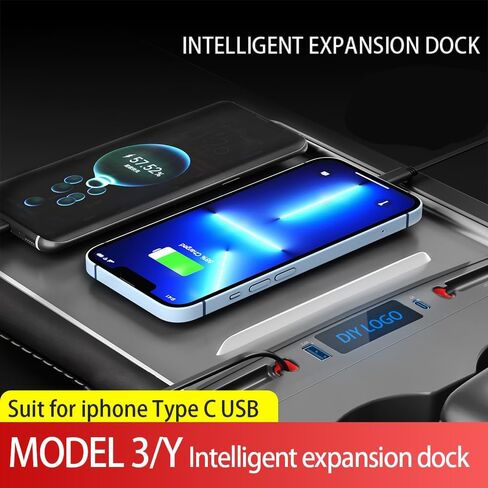محطة إرساء محور قابل للسحب من Gwydre لعام 2021 2022 2023 طراز Tesla 3/Y، محور USB للسيارة لملحقات Tesla Model 3 Model Y، شاحن سيارة سريع (2 نوع C) in Kuwait