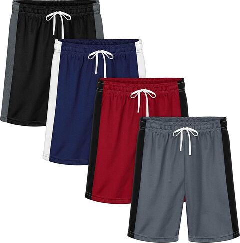 Resinta 4 Pack Boys Shorts Boys Athletic Basketball Shorts Kids Mesh Quick Dry Active Sports Gym Soccer Shorts for Summer in Saudi Arabia