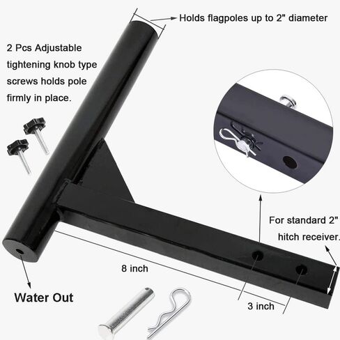 Trailer Hitch Flag Pole Holder for Poles Up to 2" Dia. Receiver Bracket Rv Flag Mount for Truck with 2 Anti-Wobble Screws Compatible with 2" Hitch Receivers in Kuwait