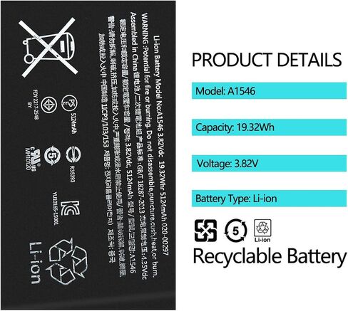 A1546 Battery Compatible with iPad Mini 4 A1538 A1550 with Installation Tools 3.82V 5124mAh 19.32Whr in Saudi Arabia