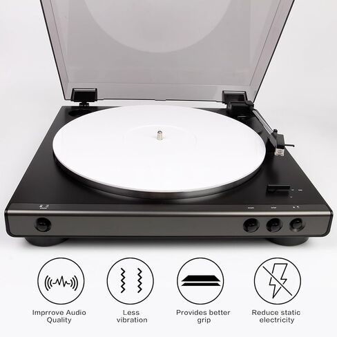 حصيرة القرص الدوار من الأكريليك الأبيض، حصيرة القرص الدوار المضادة للكهرباء الساكنة لتسجيل الفينيل LP، حصيرة الانزلاق الدوارة الممتازة لتقليل الضوضاء وتحسين جودة الصوت in Kuwait