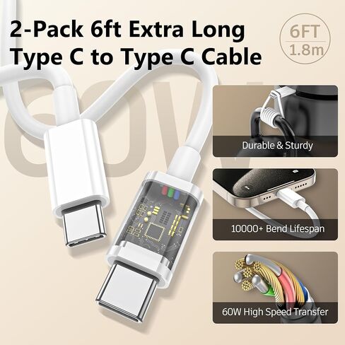iPhone 15 Charger,20W USB C Fast Charging Block for iPad Pro/iPad/Air/Mini 6,2Pack Type C Wall Charger with 6FT C to C Cable for iPhone 15/Plus/Pro/Max (White) in Saudi Arabia
