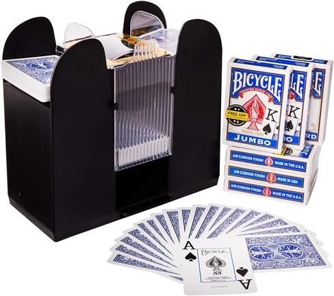 Brybelly 6-Deck Shuffler and 6 Jumbo Index Bicycle Decks - Battery-Operated Electric Shuffle Machine with Cards of Your Choice - Home & Casino Tournaments, Classic Poker, & Trading Card Games in Saudi Arabia
