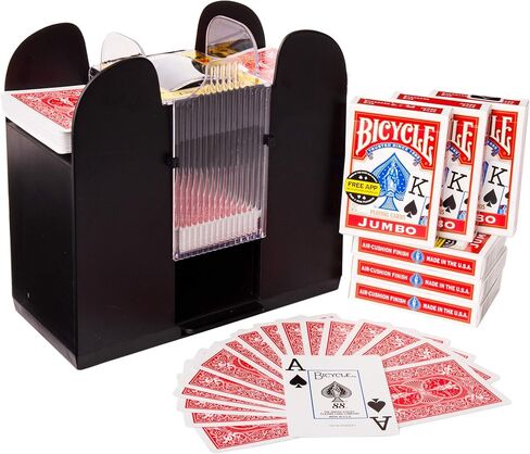 Brybelly 6-Deck Shuffler and 6 Jumbo Index Bicycle Decks - Battery-Operated Electric Shuffle Machine with Cards of Your Choice - Home & Casino Tournaments, Classic Poker, & Trading Card Games in Saudi Arabia
