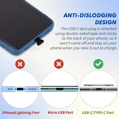 Type C Port Dust Plugs, USB C Dust Cover Caps Phone Type-C Anti Dust Charging Port Plug Silicone Dust Protectors with Removable Adhesive Compatible with Laptop Smartphones(3pcs, Black) in Saudi Arabia