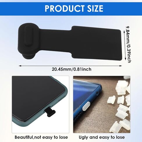 Type C Port Dust Plugs, USB C Dust Cover Caps Phone Type-C Anti Dust Charging Port Plug Silicone Dust Protectors with Removable Adhesive Compatible with Laptop Smartphones(3pcs, Black) in Saudi Arabia