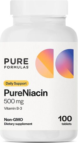 PureFormulas Pure Niacin - Vitamin B3, 500 mg Immediate Release Niacin 500mg - Nicotinic Acid 100 Tablets - Non-GMO B3 Vitamins Niacin Supplement in Saudi Arabia
