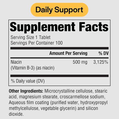 PureFormulas Pure Niacin - Vitamin B3, 500 mg Immediate Release Niacin 500mg - Nicotinic Acid 100 Tablets - Non-GMO B3 Vitamins Niacin Supplement in Saudi Arabia