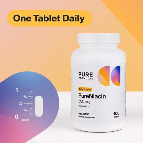 PureFormulas Pure Niacin - Vitamin B3, 500 mg Immediate Release Niacin 500mg - Nicotinic Acid 100 Tablets - Non-GMO B3 Vitamins Niacin Supplement in Saudi Arabia
