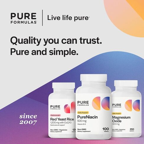 PureFormulas Pure Niacin - Vitamin B3, 500 mg Immediate Release Niacin 500mg - Nicotinic Acid 100 Tablets - Non-GMO B3 Vitamins Niacin Supplement in Saudi Arabia