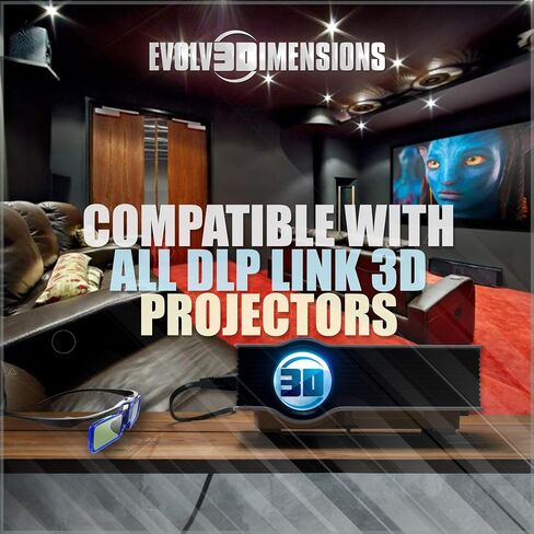 نظارات RetroDepth LT خفيفة الوزن قابلة لإعادة الشحن DLP Link ثلاثية الأبعاد لجميع أجهزة العرض DLP ثلاثية الأبعاد (Benq، Optoma، Acer، Vivitek، Dell Etc) من Evolv3Dimensions (4 عبوات) in Saudi Arabia