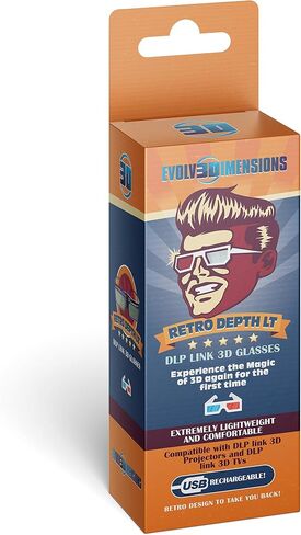 نظارات RetroDepth LT خفيفة الوزن قابلة لإعادة الشحن DLP Link ثلاثية الأبعاد لجميع أجهزة العرض DLP ثلاثية الأبعاد (Benq، Optoma، Acer، Vivitek، Dell Etc) من Evolv3Dimensions (4 عبوات) in Saudi Arabia