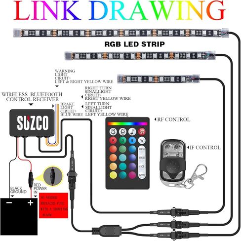 【مخزون واضح】 مجموعة من 18 مجموعة إضاءة LED للدراجات النارية مع تطبيق/RF/IR، شرائط إضاءة مصباح النيون المتوهج 12 فولت مع إشارة الانعطاف L&R/تحذير/فرامل in Kuwait