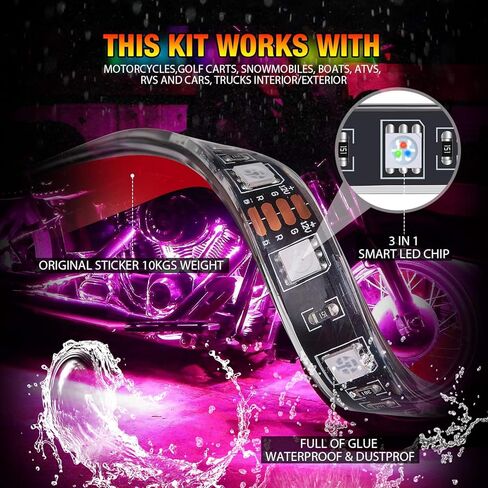 【مخزون واضح】 مجموعة من 18 مجموعة إضاءة LED للدراجات النارية مع تطبيق/RF/IR، شرائط إضاءة مصباح النيون المتوهج 12 فولت مع إشارة الانعطاف L&R/تحذير/فرامل in Kuwait