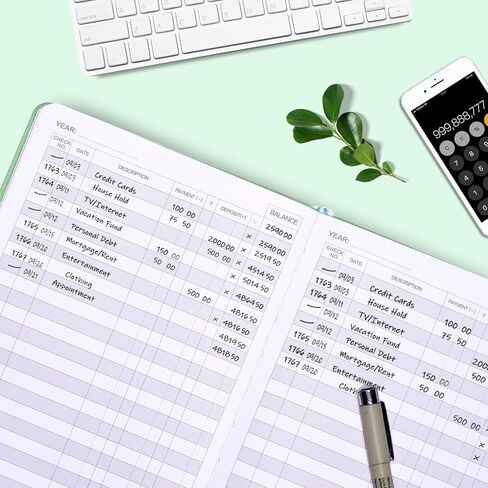 سجل المحاسبة دفتر الأستاذ المحاسبة للأعمال الصغيرة والاستخدام الشخصي - دفتر تعقب الحساب غلاف فني لتتبع الأموال والنفقات والودائع والتوازن - 5.8X 8.3 "، أخضر in Kuwait