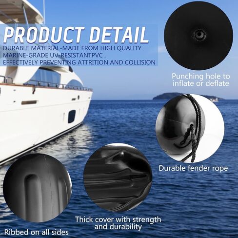 Boat Fenders 4 Pack 10 x 28 Inches Ribbed Center Hole Boat Fenders Bumpers for Docking, Comes with 4 Lines and Pump to Inflate in Saudi Arabia