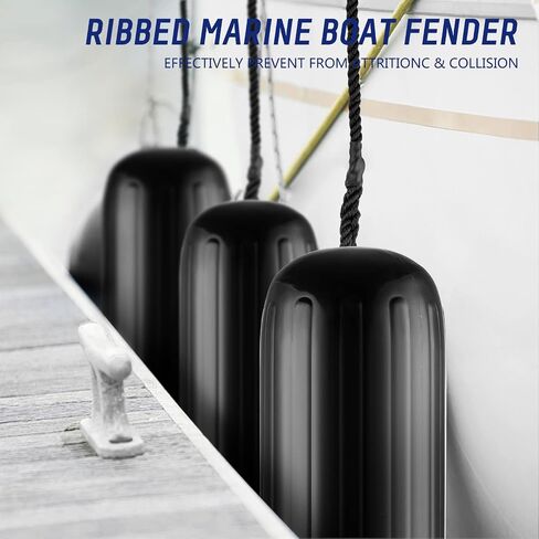 Boat Fenders 4 Pack 10 x 28 Inches Ribbed Center Hole Boat Fenders Bumpers for Docking, Comes with 4 Lines and Pump to Inflate in Saudi Arabia