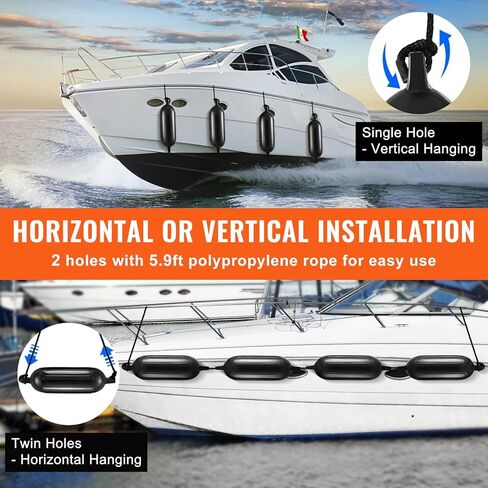 مصدات القوارب VEVOR، 8.6 بوصة × 16 بوصة / 5.5 بوصة × 20 بوصة / 6.5 بوصة × 23 بوصة / 8.5 بوصة × 26 بوصة مصدات القارب لرسو السفن مضلع مضلع قابل للنفخ مع فتحات مركزية، مصد حاجز للقوارب البحرية مع مضخة هواء in Kuwait