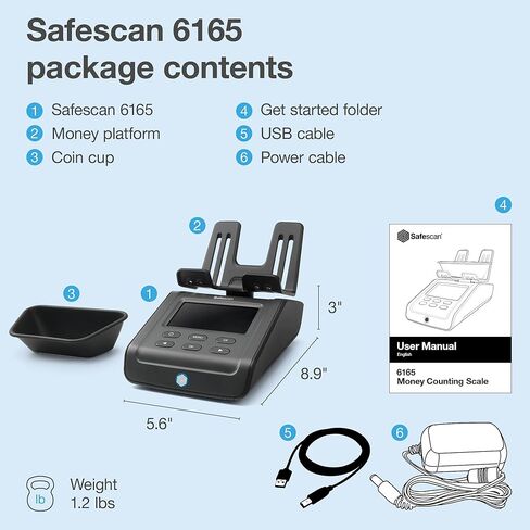 مقياس عد الأموال المتقدم Safescan 6165، يعد الفواتير والعملات المعدنية ولفائف العملات المعدنية وحزم الفواتير، متعدد العملات، سهل التحديث، لوحة عرض واضحة، ضمان لمدة 3 سنوات in Kuwait