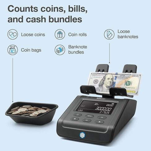 Safescan 6165 Advanced Money Counting Scale, Counts Bills, Coins, Coin Rolls and Bill Bundles, Multi-Currency, Easy to Update, Clear Display Panel, 3 Year Warranty in Saudi Arabia