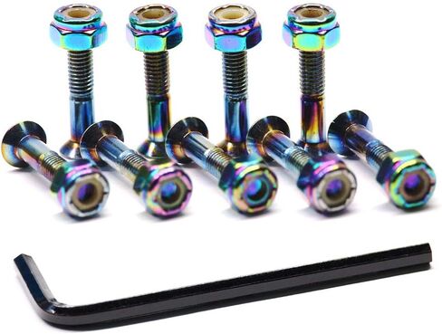 Skateboard Hardware 9PCS Bolts Set Deck Mounting Screws Nuts Hex Key Skate Parts Outfits Dazzling Color Fasteners Longboard Cruiser Best Mounting 1-1/4", 1", 7/8" in Saudi Arabia