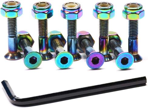 Skateboard Hardware 9PCS Bolts Set Deck Mounting Screws Nuts Hex Key Skate Parts Outfits Dazzling Color Fasteners Longboard Cruiser Best Mounting 1-1/4", 1", 7/8" in Saudi Arabia