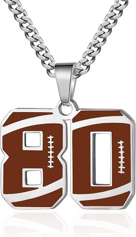 ZRAY Football Number Necklace for Boys Athletes Jersey Number Necklace Silver Stainless Steel Chain 22+2inch Football Charm Pendant Number Chain Inspirational Football Jewelry Gift for Men in Saudi Arabia