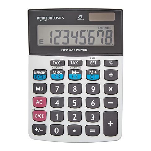 Amazon Basics LCD 8-Digit Desktop Calculator, 1 Pack, Small, Silver in Saudi Arabia
