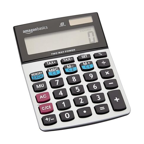 Amazon Basics LCD 8-Digit Desktop Calculator, 1 Pack, Small, Silver in Saudi Arabia