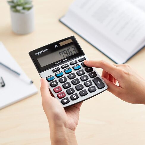 Amazon Basics LCD 8-Digit Desktop Calculator, 1 Pack, Small, Silver in Saudi Arabia