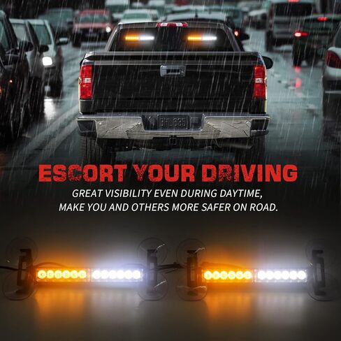 2x 10.7 inch Emergency Strobe Lights Bar 24 LED Amber White Warning Flashing Safety Dash Side Window Front/Rear windshield Lights Grill Surface Mount for Construction Vehicles Tow/Plow Trucks in Saudi Arabia