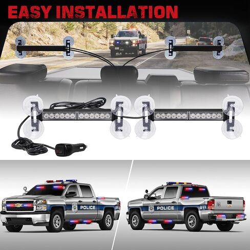 2x 10.7 inch Emergency Strobe Lights Bar 24 LED Amber White Warning Flashing Safety Dash Side Window Front/Rear windshield Lights Grill Surface Mount for Construction Vehicles Tow/Plow Trucks in Saudi Arabia