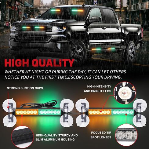 2x 10.7 inch Emergency Strobe Lights Bar 24 LED Amber White Warning Flashing Safety Dash Side Window Front/Rear windshield Lights Grill Surface Mount for Construction Vehicles Tow/Plow Trucks in Saudi Arabia
