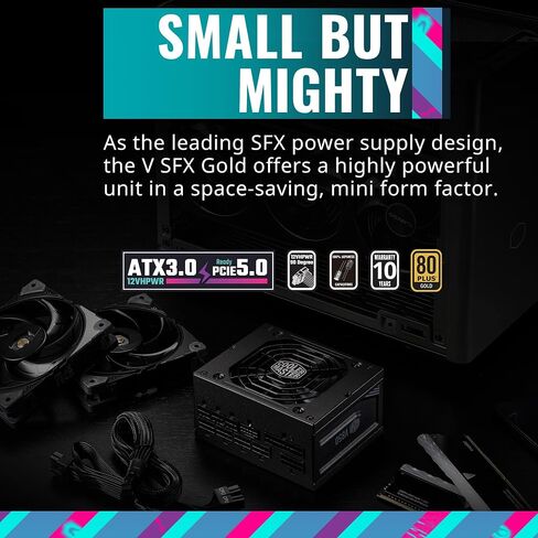 Cooler Master V850 SFX Gold ATX3.0 Full Modular Power Supply, 850W SFX, 80+ Gold, 90-Degree 12VHPWR PCIe 5.0 Connector, SFX-to-ATX Bracket, Silent Fan, 10 Year Warranty (MPY-8501-SFHAGV-3US) in Saudi Arabia