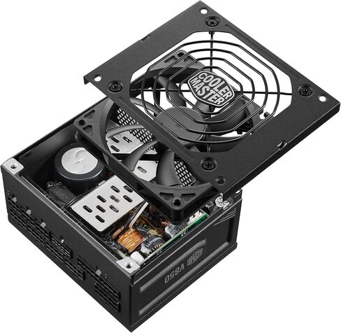Cooler Master V850 SFX Gold ATX3.0 مصدر طاقة وحدات كامل، 850 وات SFX، 80+ ذهبي، موصل 90 درجة 12VHPWR PCIe 5.0، دعامة SFX-to-ATX، مروحة صامتة، ضمان 10 سنوات (MPY-8501-SFHAGV-3US) in Kuwait