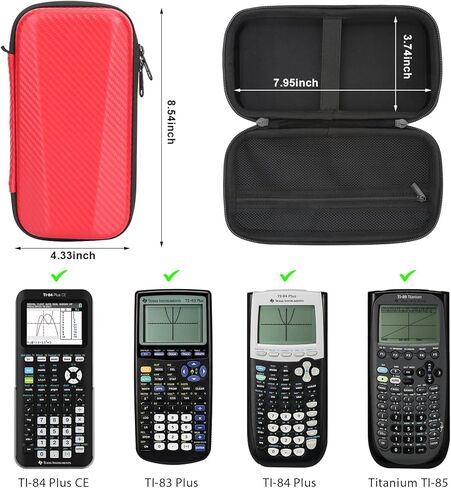 حافظة آلة حاسبة رسومية لـ Texas Instruments TI-84 Plus CE/TI-83 Plus CE/TI-84 Plus/Casio fx-9750GII، حقيبة واقية لصندوق التخزين مع جيب مضغوط لكابلات USB، قلم رصاص، مسطرة، دليل، (أسود) in Kuwait