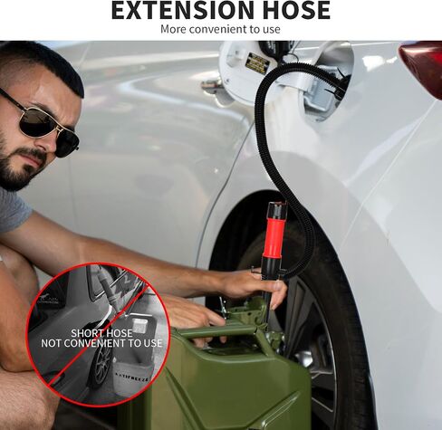 Siphon Pump for Gasoline Fuel Transfer Pump With Auto-Stop Battery Powered Siphon Hand Pump Long Hose Protable Transfer Pump Electric Kit for Oil and Liquids (RED-BLACK) in Saudi Arabia
