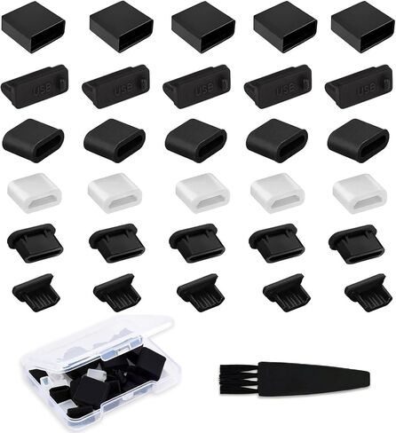 USB Cover Port Plug Caps - 30Pcs 6 Type Silicone Anti Dust Cover Laptop Port Protection Stoppers for USB Type-C, Headphone Port, HDMI, USB Type-A Plugs with Cleaning Brush Kit in Kuwait