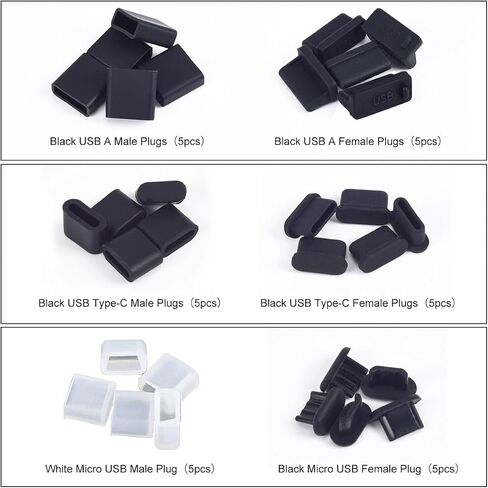 USB Cover Port Plug Caps - 30Pcs 6 Type Silicone Anti Dust Cover Laptop Port Protection Stoppers for USB Type-C, Headphone Port, HDMI, USB Type-A Plugs with Cleaning Brush Kit in Kuwait