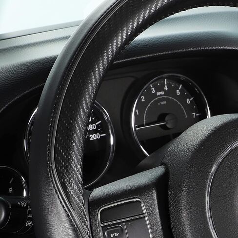 SEG Direct Car Steering Wheel Cover Universal Standard-Size 14 1/2"-15" Leather with Carbon Fiber Pattern Black in Saudi Arabia