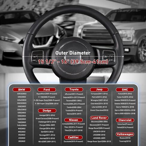 SEG Direct Car Steering Wheel Cover Universal Standard-Size 14 1/2"-15" Leather with Carbon Fiber Pattern Black in Saudi Arabia