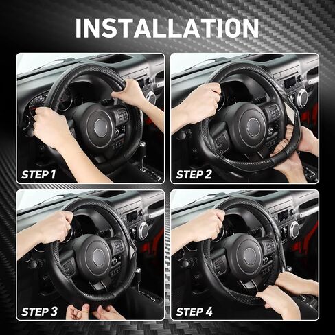 SEG Direct Car Steering Wheel Cover Universal Standard-Size 14 1/2"-15" Leather with Carbon Fiber Pattern Black in Saudi Arabia