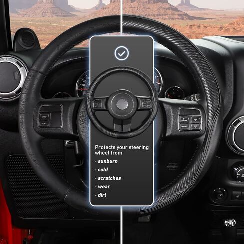 SEG Direct Car Steering Wheel Cover Universal Standard-Size 14 1/2"-15" Leather with Carbon Fiber Pattern Black in Saudi Arabia